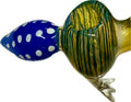Ripkitty peacock glass pipe — two-pipe comparison showing teal-striped and amber-red striped colorways side by side, white background
