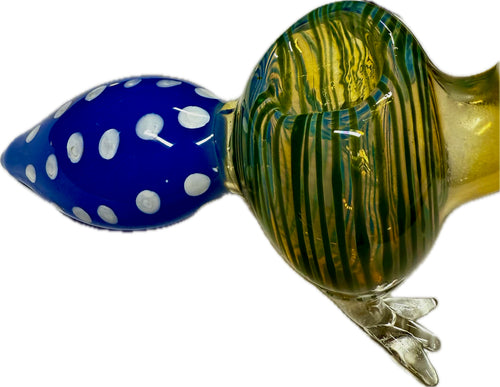Ripkitty peacock glass pipe — two-pipe comparison showing teal-striped and amber-red striped colorways side by side, white background